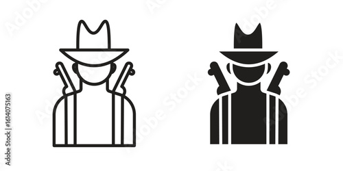 Hunter icon in a black stroke vector design and flat solid version on white background