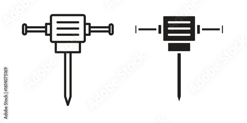 Hydraulic breaker icon in a black stroke vector design and flat solid version on white background