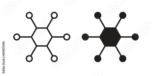 Hub icon in a black stroke vector design and flat solid version on white background