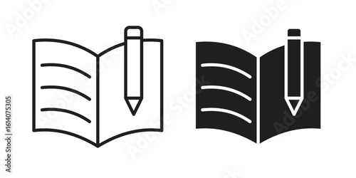 Homework icon in a black stroke vector design and flat solid version on white background