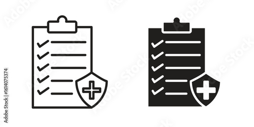 Health insurance icon in a black stroke vector design and flat solid version on white background