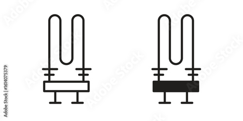 Heating element icon in a black stroke vector design and flat solid version on white background