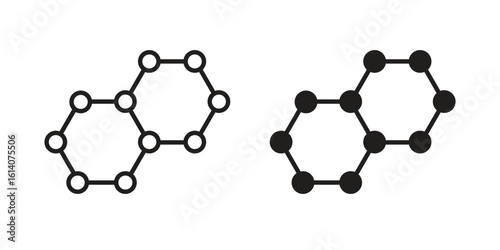 Graphene icon in a black stroke vector design and flat solid version on white background