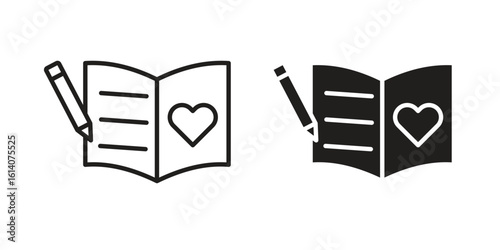Guests book icon in a black stroke vector design and flat solid version on white background