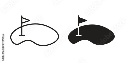 Golf yard icon in a black stroke vector design and flat solid version on white background