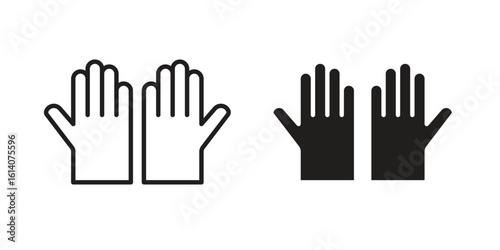 Gloves icon in a black stroke vector design and flat solid version on white background