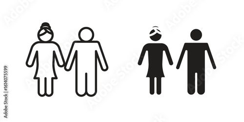 Girlfriend icon in a black stroke vector design and flat solid version on white background