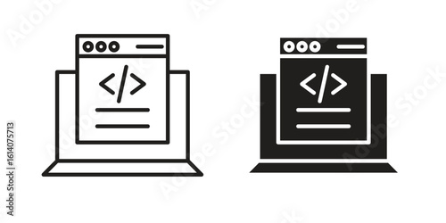 Front end icon in a black stroke vector design and flat solid version on white background