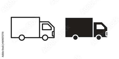 Food truck icon in a black stroke vector design and flat solid version on white background