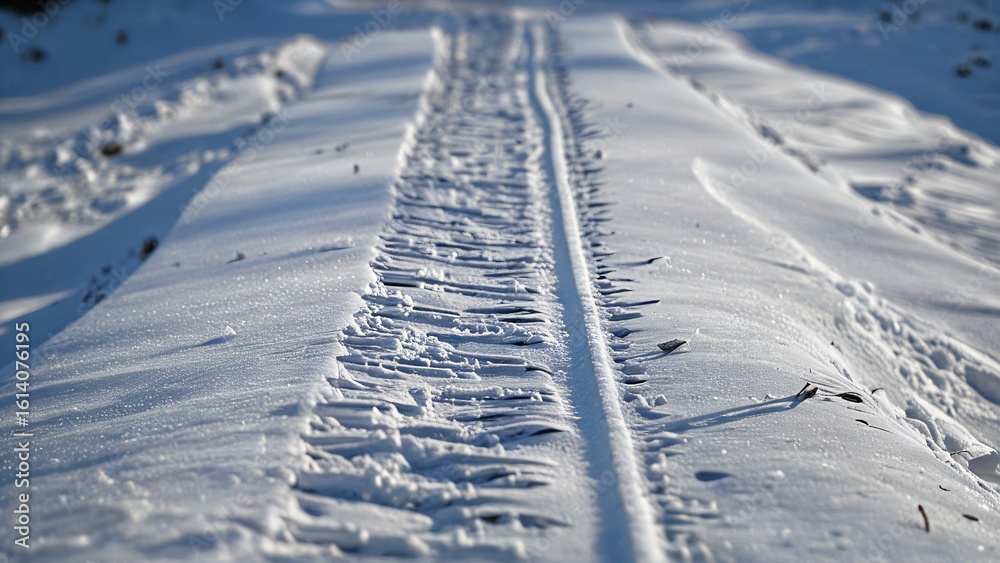 Obraz premium Vehicle Tire Tracks in Fresh White Snow