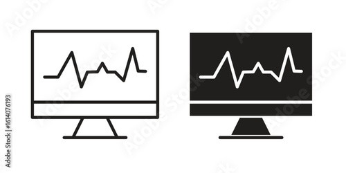 EKG monitor icon in a black stroke vector design and flat solid version on white background