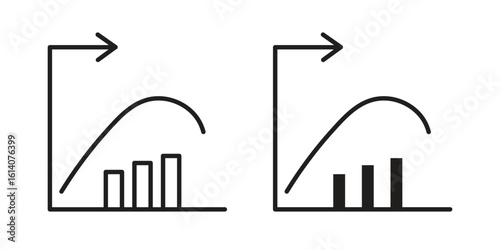 Diminishing returns icon in a black stroke vector design and flat solid version on white background