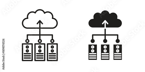 Data center icon in a black stroke vector design and flat solid version on white background