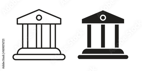 Courthouse icon in a black stroke vector design and flat solid version on white background