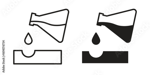 Corrosive substance icon in a black stroke vector design and flat solid version on white background