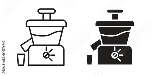 Cold pressed juicer icon in a black stroke vector design and flat solid version on white background