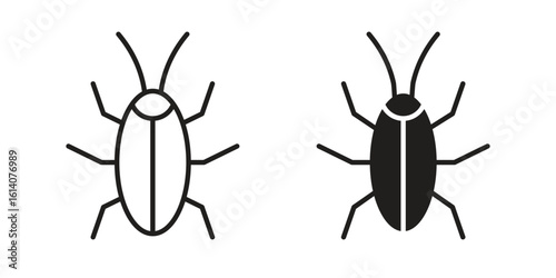 Cockroach icon in a black stroke vector design and flat solid version on white background