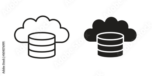 Cloud server icon in a black stroke vector design and flat solid version on white background