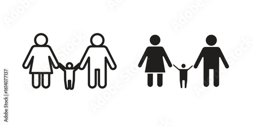 Child custody icon in a black stroke vector design and flat solid version on white background