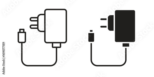 Charger icon in a black stroke vector design and flat solid version on white background