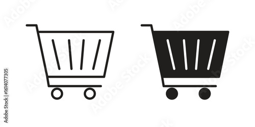 Cart icon in a black stroke vector design and flat solid version on white background