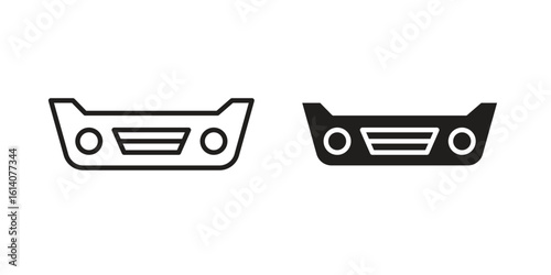 Car bumper icon in a black stroke vector design and flat solid version on white background
