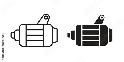 Car alternator icon in a black stroke vector design and flat solid version on white background