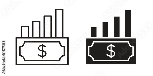 capital gain icon in a black stroke vector design and flat solid version on white background