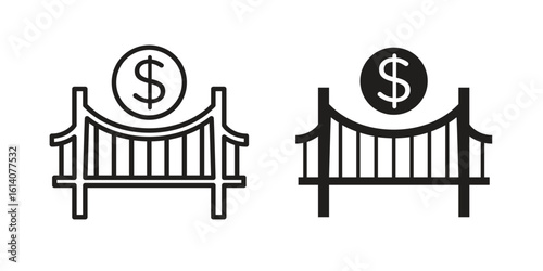 Bridging loan icon in a black stroke vector design and flat solid version on white background