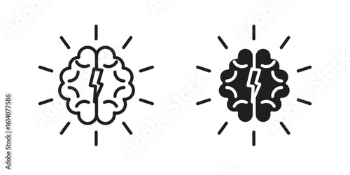 Brainstorm icon in a black stroke vector design and flat solid version on white background