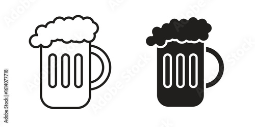 Beer icon in a black stroke vector design and flat solid version on white background