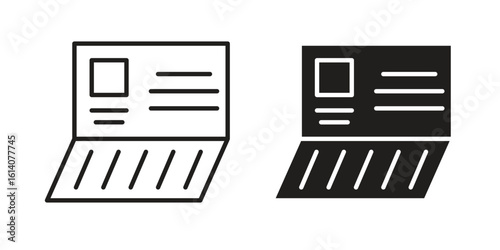 Bankbook icon in a black stroke vector design and flat solid version on white background