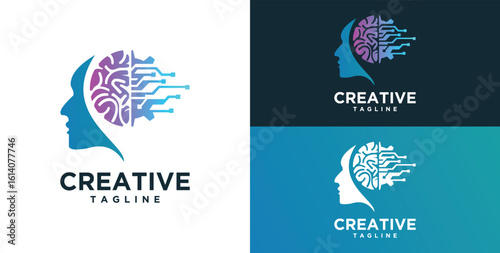 Human head, mind and technology logo design