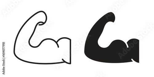 Arm icon in a black stroke vector design and flat solid version on white background
