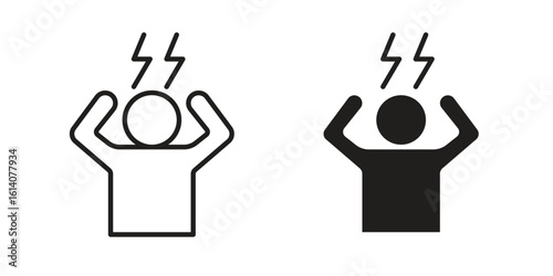 Anxiety icon in a black stroke vector design and flat solid version on white background