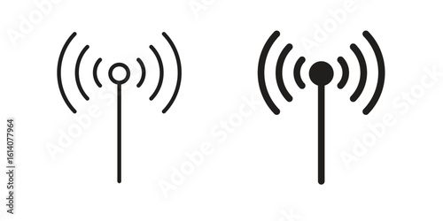 Antenna icon in a black stroke vector design and flat solid version on white background