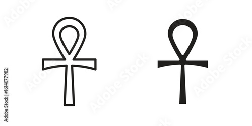 Ankh icon in a black stroke vector design and flat solid version on white background