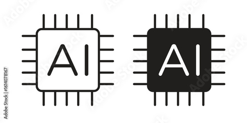 AI icon in a black stroke vector design and flat solid version on white background