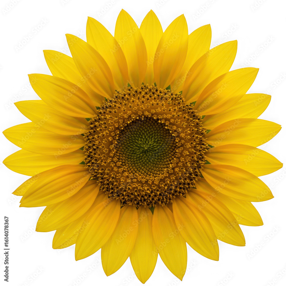 Fototapeta premium Vibrant yellow sunflower bloom against a stark black background