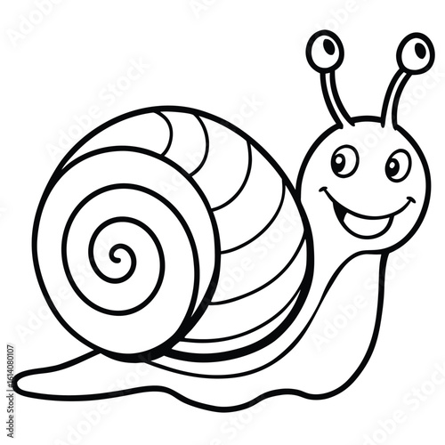 Friendly snail with swirled shell and smiling face