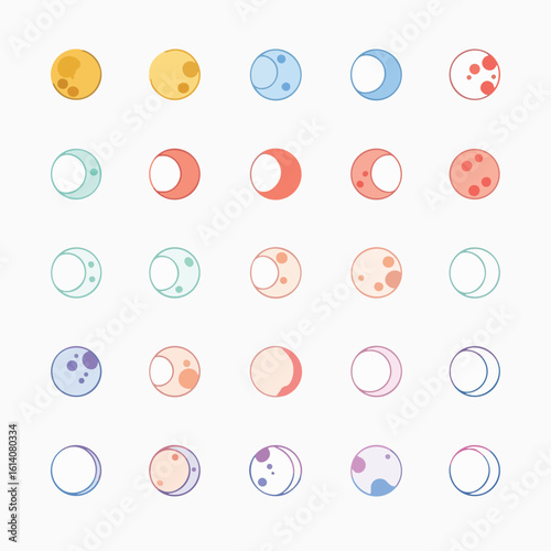 Colorful Moon Phase Illustrations on White.