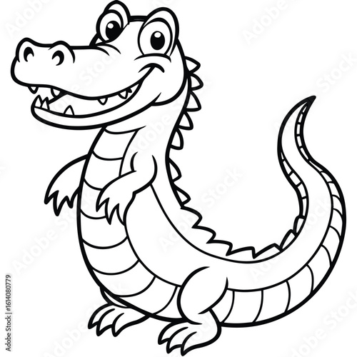 Silly crocodile with wide grin and curled tail