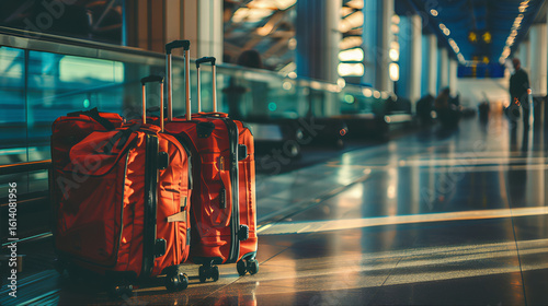 Suitcases in the interior of an airport, Suitcases in a subway station