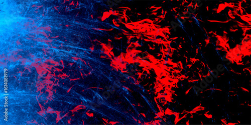 Grungy red and blue canvas background or texture. Crimson red blaze fire flame grungy smoke texture. Red and blue background for wallpaper, weeding card, and design. dirty rustic fire red texture.