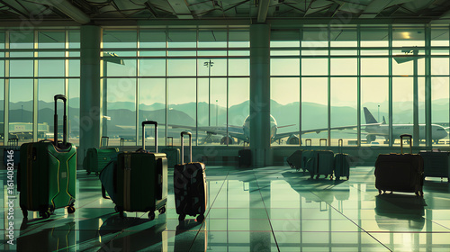 Suitcases in the interior of an airport, Suitcases in a subway station