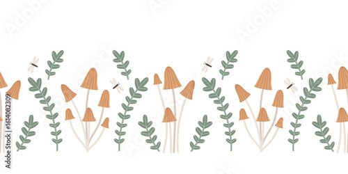 Mushroom and fern border for autumn design
