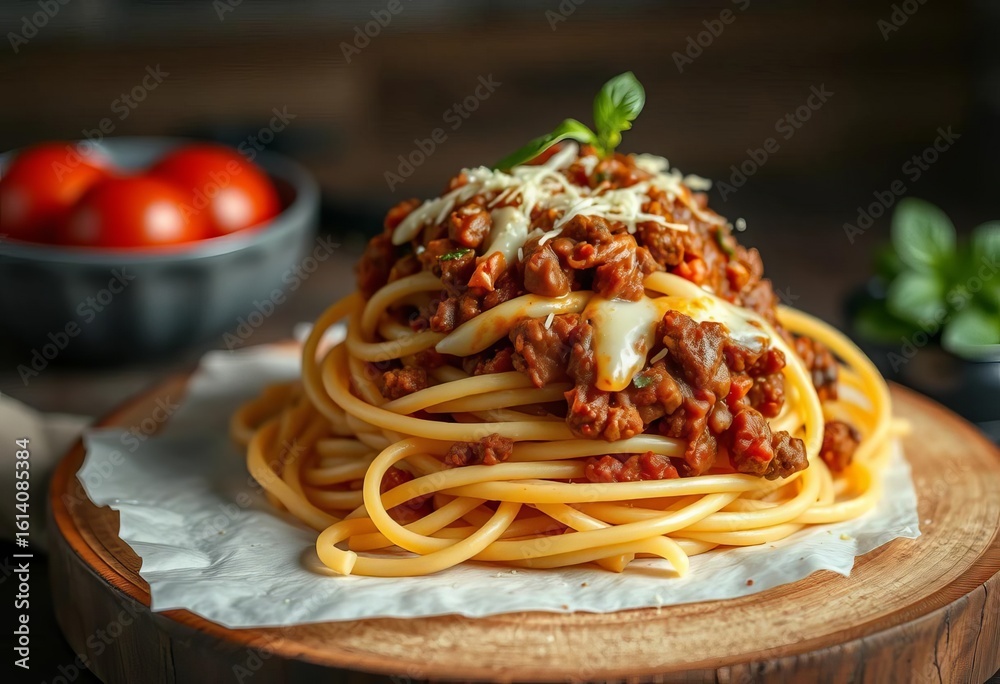 Fototapeta premium Layers of pasta, rich beef bolognese, and melted cheese, rich, cuisine