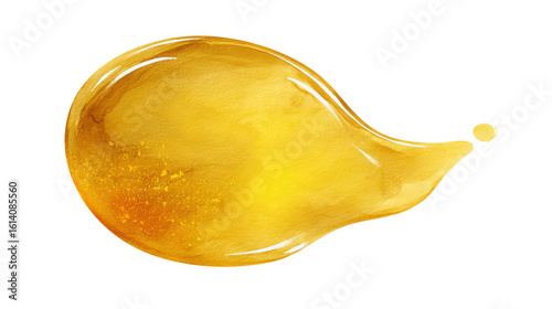 Watercolor a golden drop of viscous honey isolated on a transparent background