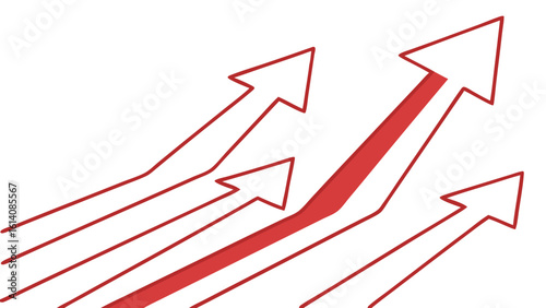 multiple red arrows pointing upwards with one highlighted as thicker.