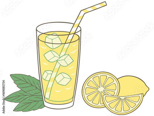 a refreshing glass of homemade lemonade isolated on white background.